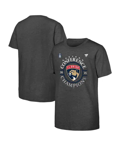 Fanatics Kids' Big Boys And Girls Heather Gray Florida Panthers 2025 Eastern Conference Champions Locker Room T-shi In Black
