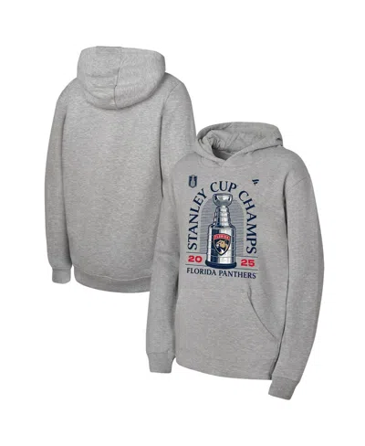 Fanatics Kids' Big Boys And Girls Heather Gray Florida Panthers 2025 Stanley Cup Champions Locker Room Pullover Hoo