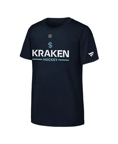Fanatics Kids' Big Boys And Girls Navy Seattle Kraken Authentic Pro Wordmark T-shirt In Blue