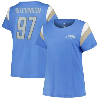 Fanatics Women's Aidan Hutchinson Blue Detroit Lions Plus Size Sleeve Stripe Name Number T-shirt