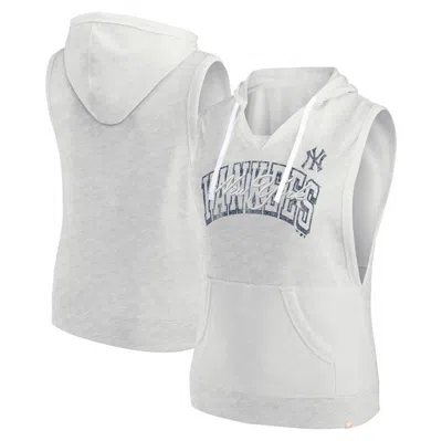 Fanatics Branded Ash New York Yankees Lounge Script Sleeveless Pullover Hoodie In White