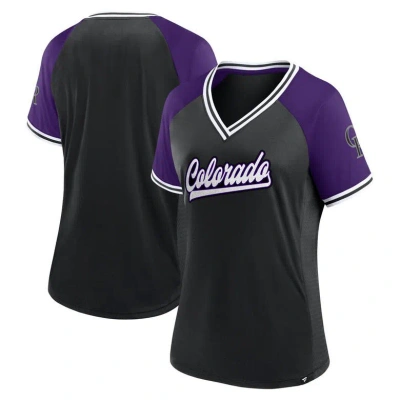 Fanatics Women's  Black Colorado Rockies Glitz And Glam League Diva Raglan V-neck T-shirt