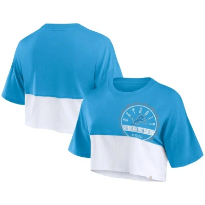 Fanatics Branded Blue/white Detroit Lions Boxy Color Split Cropped T-shirt