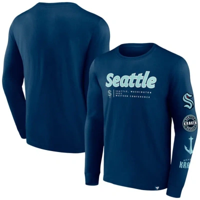 Fanatics Branded Deep Sea Blue Seattle Kraken Strike The Goal Long Sleeve T-shirt