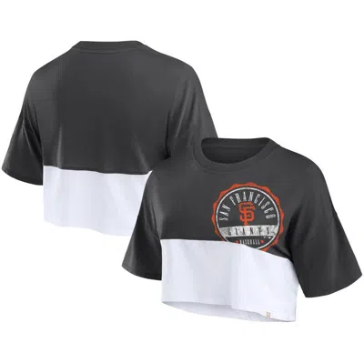 Fanatics Branded Heather Black/white San Francisco Giants Color Split Boxy Cropped T-shirt In Multi