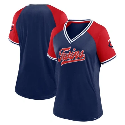 Fanatics Branded Navy Minnesota Twins Glitz & Glam League Diva Raglan V-neck T-shirt