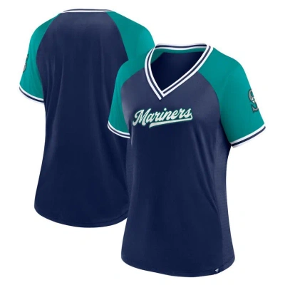 Fanatics Women's Navy Seattle Mariners Glitz Glam League Diva Raglan V-neck T-shirt