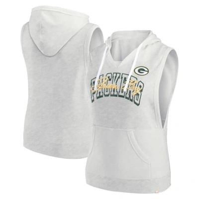 Fanatics Branded Oatmeal Green Bay Packers Lounge Script Sleeveless V-neck Pullover Hoodie