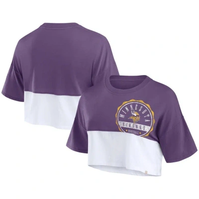 Fanatics Women's  Purple, White Minnesota Vikings Boxy Color Split Cropped T-shirt In Purple,white