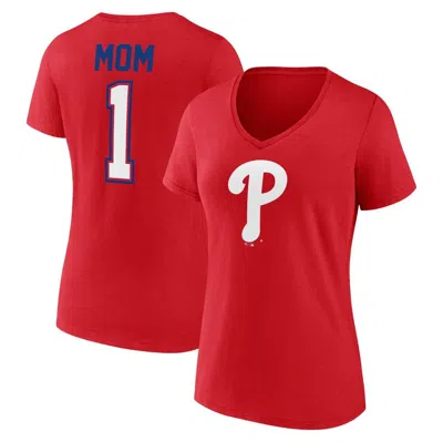 Fanatics Branded Red Philadelphia Phillies Plus Size Mother's Day #1 Mom V-neck T-shirt