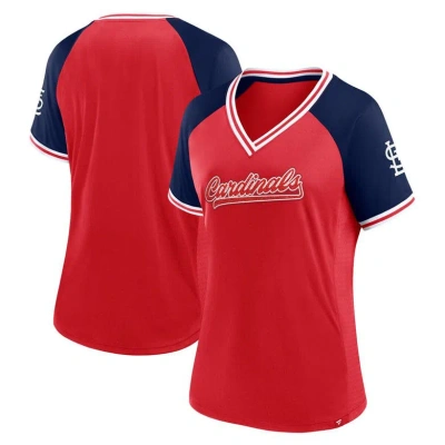 Fanatics Women's  Red St. Louis Cardinals Glitz And Glam League Diva Raglan V-neck T-shirt