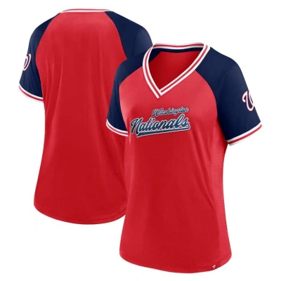 Fanatics Women's  Red Washington Nationals Glitz And Glam League Diva Raglan V-neck T-shirt