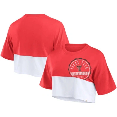 Fanatics Branded Red/white Texas Tech Red Raiders Oversized Badge Colorblock Cropped T-shirt