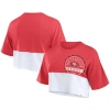 FANATICS FANATICS BRANDED SCARLET/WHITE SAN FRANCISCO 49ERS BOXY COLOR SPLIT CROPPED T-SHIRT