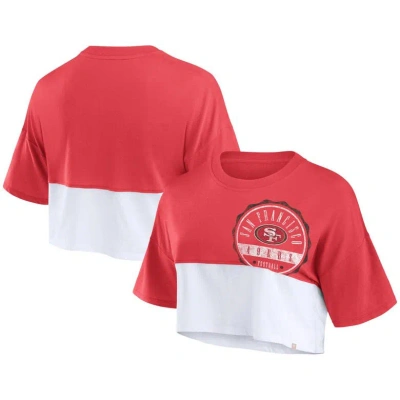 Fanatics Women's  Scarlet, White San Francisco 49ers Boxy Color Split Cropped T-shirt In Scarlet,white