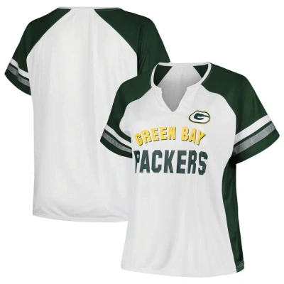 Fanatics Women's  White, Green Green Bay Packers Plus Size Color Block T-shirt In White,green