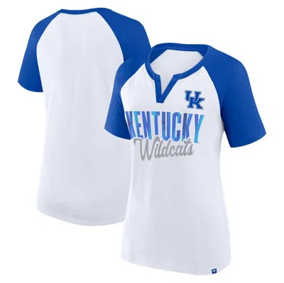 Fanatics Branded Women's White/royal Kentucky Wildcats Best Squad Stacked Raglan Notch Neck T-shirt In Whte,g Roy
