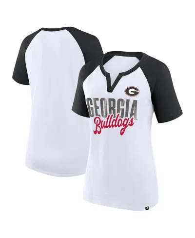 Fanatics Branded Women's White/black Georgia Bulldogs Best Squad Stacked Raglan Notch Neck T-shirt In Wht,black