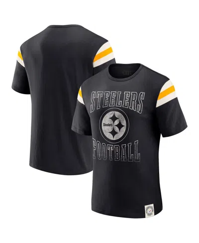 Fanatics Darius Rucker Collection By  Men's Black Pittsburgh Steelers Football Stripe Sleeve T-shirt