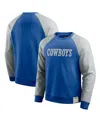 Fanatics Men's Royal/heather Gray Buffalo Bills Colorblock Pullover Sweatshirt In Blue,gray