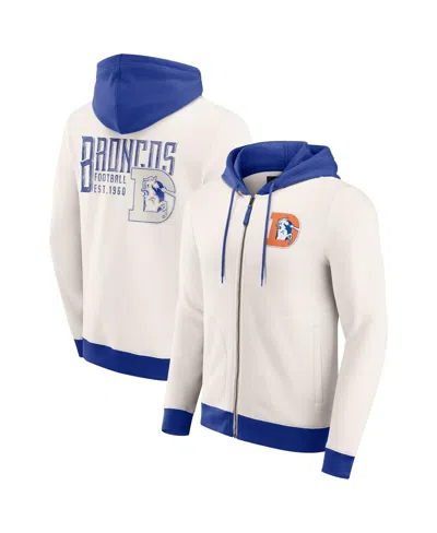 Fanatics Darius Rucker Collection By  Men's Cream Denver Broncos Distressed Graphics Full-zip Hoodie In White