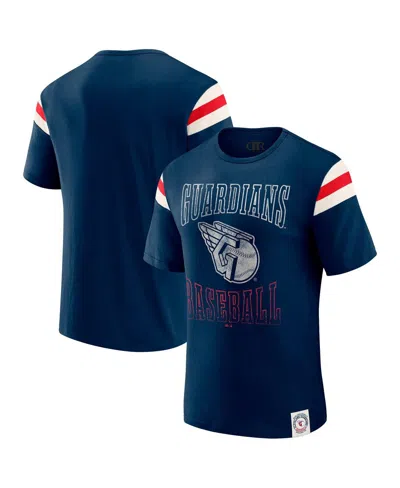 Fanatics Darius Rucker Collection By  Men's Navy Cleveland Guardians Distressed Sleeve Stripe T-shirt In Blue