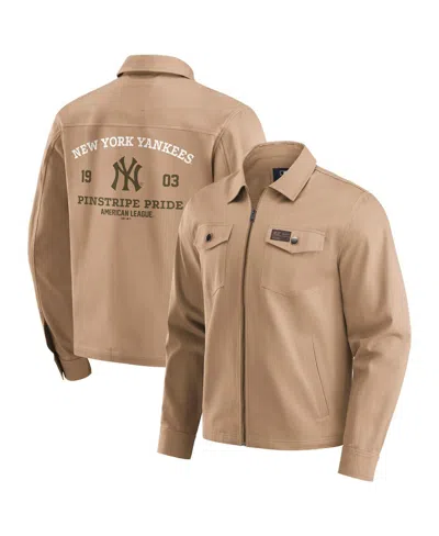 Fanatics Darius Rucker Collection By  Men'sâ Tan New York Yankees Distressed Washed Full-zip Jacket In Brown