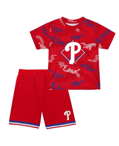 Fanatics Kids' Little Boys And Girls Red Philadelphia Phillies Field Ball T-shirt And Shorts Set