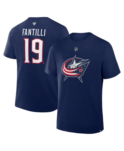 Fanatics Men's Adam Fantilli Navy Columbus Blue Jackets Authentic Stack Name Number T-shirt