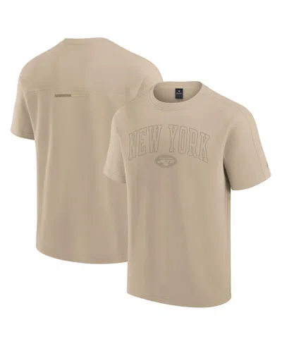 FANATICS MEN'S AND WOMEN'S KHAKI NEW YORK JETS ELEMENTS HEAVYWEIGHT TRI-BLEND T-SHIRT