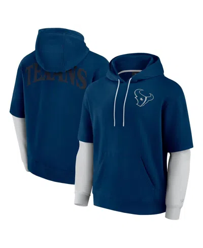Fanatics Men's And Women's Navy Houston Texans Sleek Elements Pullover Hoodie In Blue