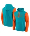Fanatics Men's Aqua/orange Miami Dolphins Outline Pullover Hoodie In Aqua,orange