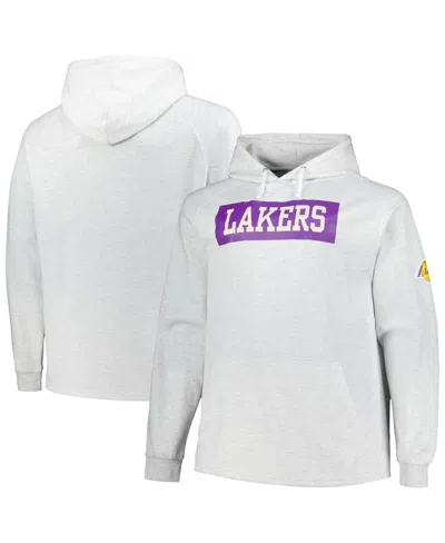 FANATICS MEN'S ASH LOS ANGELES LAKERS BIG TALL RAGLAN TRI-BLEND PULLOVER HOODIE