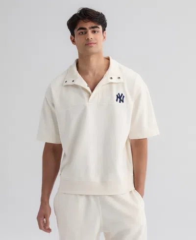 Fanatics Men's Bisque New York Yankees Iconic Short Sleeve Mock Neck Pullover Sweatshirt In Neutral