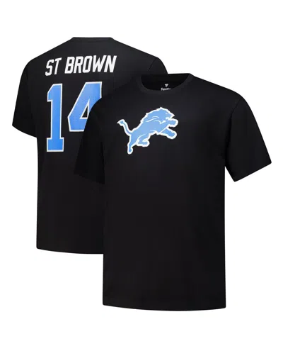 Fanatics Men's Black Amon-ra St. Brown Detroit Lions Big Tall Player Name Number T-shirt