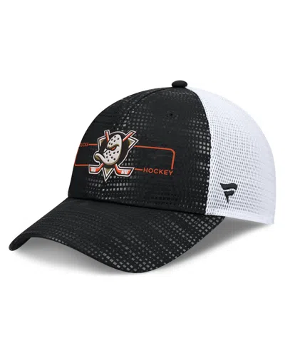 Fanatics Men's Black Anaheim Ducks Authentic Pro Rink Boxed Logo Trucker Hat In Black,white