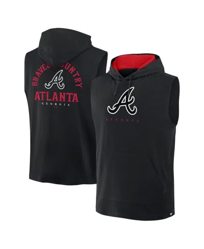 FANATICS MEN'S BLACK ATLANTA BRAVES FIRE SPEED SLEEVELESS PULLOVER HOODIE