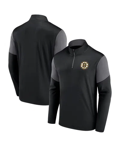 Fanatics Men's Black Boston Bruins Logo Quarter-zip Top In Black,gray