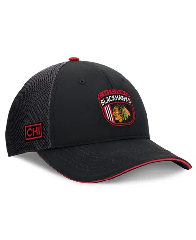 Fanatics Men's Black Chicago Blackhawks 2024 Nhl Draft On Stage Trucker Adjustable Hat In Black,red