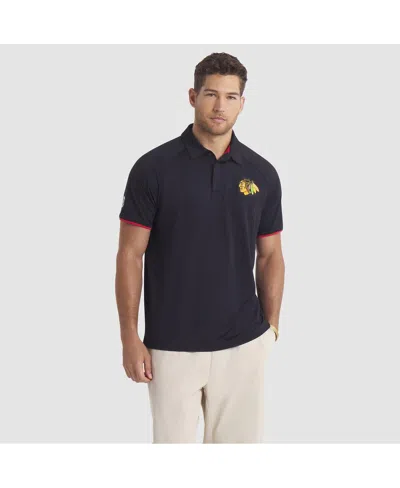 Fanatics Men's Black Chicago Blackhawks Authentic Pro Rink Raglan Polo Shirt In Blue