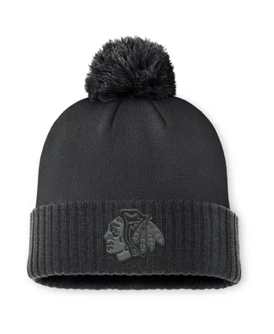 Fanatics Men's Black Chicago Blackhawks Authentic Pro Road Cuffed Knit Hat With Pom