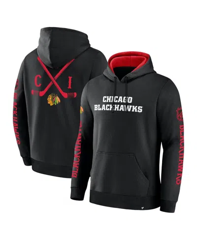 Fanatics Men's Black Chicago Blackhawks Big City Legacy Fleece Pullover Hoodie In Black,athletic Red