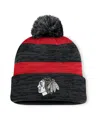 Fanatics Men's Black Chicago Blackhawks Fundamental Red Line Cuffed Knit Hat With Pom In Black