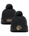 Fanatics Men's Black Chicago Blackhawks Military Appreciation Cuffed Knit Hat With Pom In Black