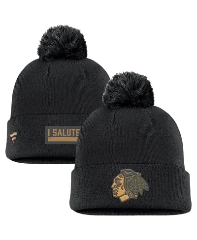 Fanatics Men's Black Chicago Blackhawks Military Appreciation Cuffed Knit Hat With Pom