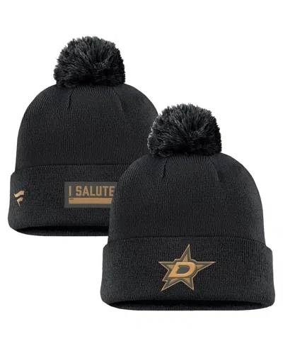 Fanatics Men's Black Dallas Stars Authentic Pro Military Appreciation Cuffed Knit Hat With Pom