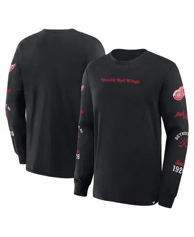 Fanatics Men's Black Detroit Red Wings Boxed In Legacy Long Sleeve T-shirt