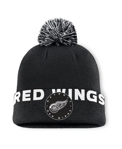 Fanatics Men's Black Detroit Red Wings Fundamental High Stick Cuffed Knit Hat With Pom