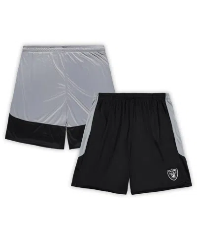 Fanatics Men's Black Las Vegas Raiders Big Tall Team Logo Shorts In Black,silver
