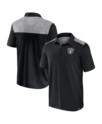 Fanatics Men's Black Las Vegas Raiders Long Shot Polo In Black,charcoal